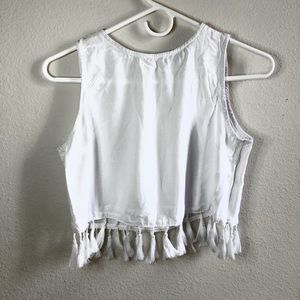 white cropped tank with tassels